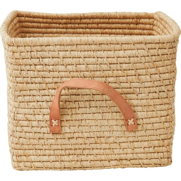 Raffia Korb Natur Ledergriff 