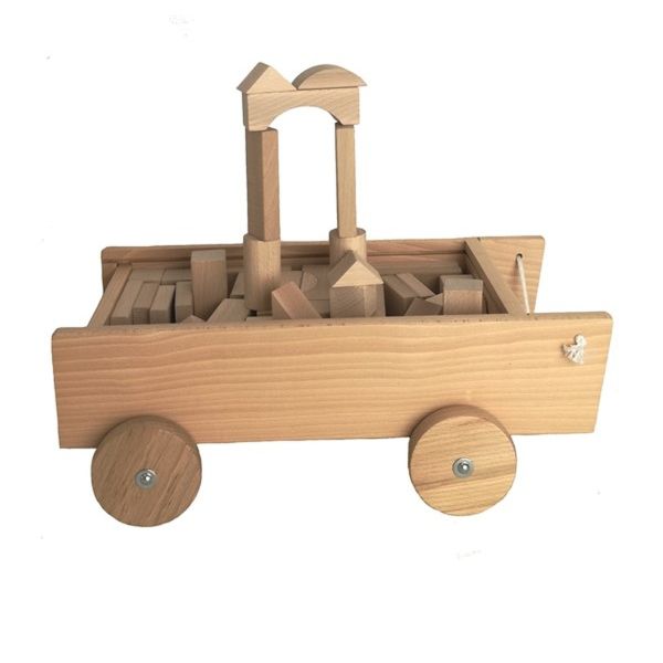 Holzwagen mit Bauklötzen 